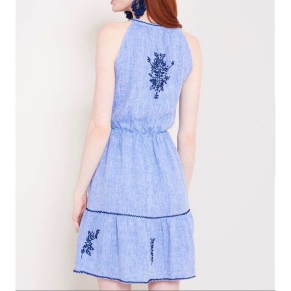 Anthropologie Roller Rabbit Mini Dress Embroidered Linen Blue Sleeveless Size XS - Picture 2 of 16